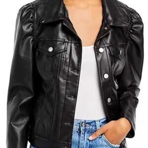 Aqua Black Faux Leather Button-Front Jacket